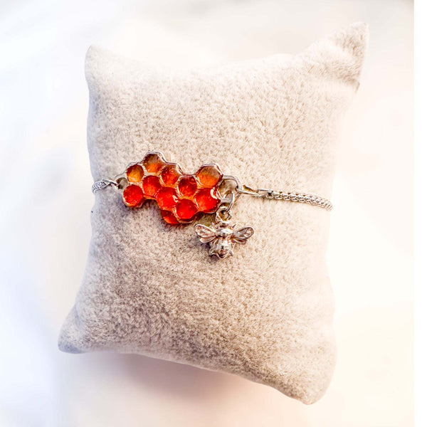 Bee Bracelet - Dripping Honey Handmade Silver Honeycomb & Bee Charm