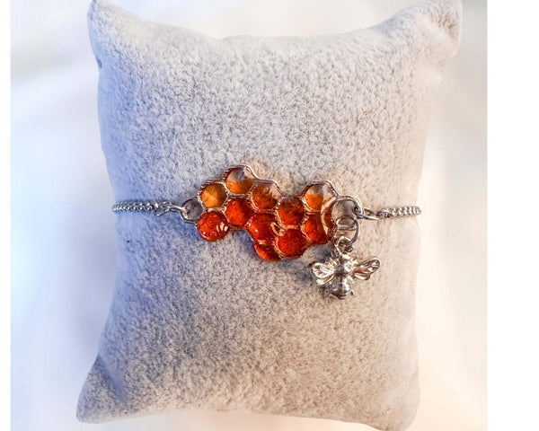 Bee Bracelet - Dripping Honey Handmade Silver Honeycomb & Bee Charm