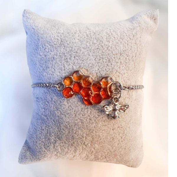 Bee Bracelet - Dripping Honey Handmade Silver Honeycomb & Bee Charm