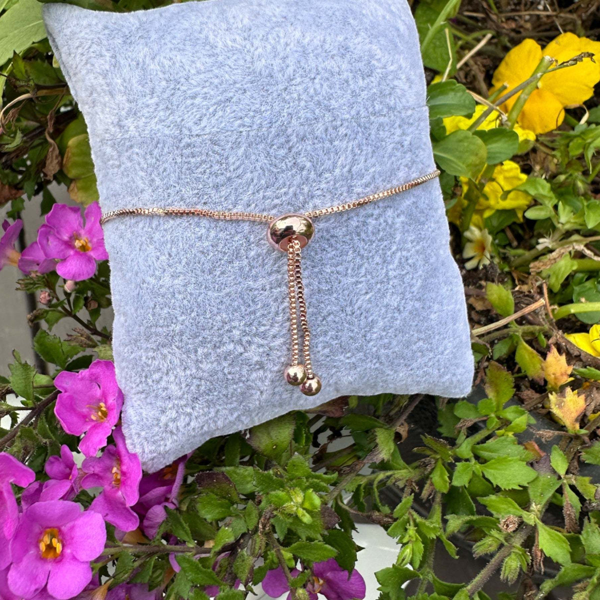 Forget Me Not Flower Bracelet: Handmade Rose Gold Trio Bracelet