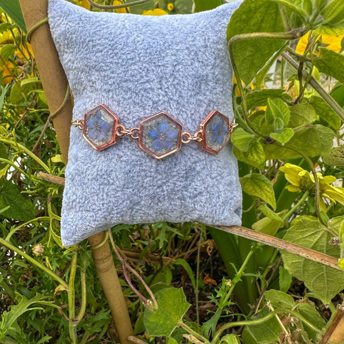 Forget Me Not Flower Bracelet: Handmade Rose Gold Trio Bracelet