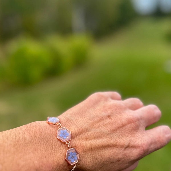 Forget Me Not Flower Bracelet: Handmade Rose Gold Trio Bracelet