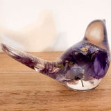 Handmade Purple Pansy Flower Resin Bird with dried purple botanicals