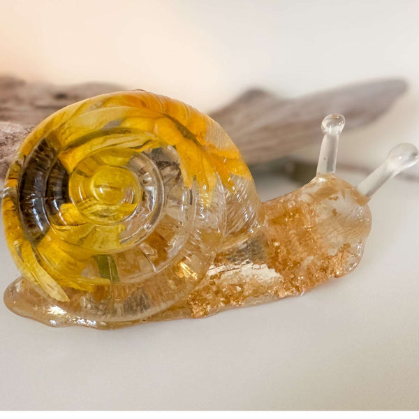 Handmade Sunflower Bloom Snail | Preserved Sunflower Resin Sculpture