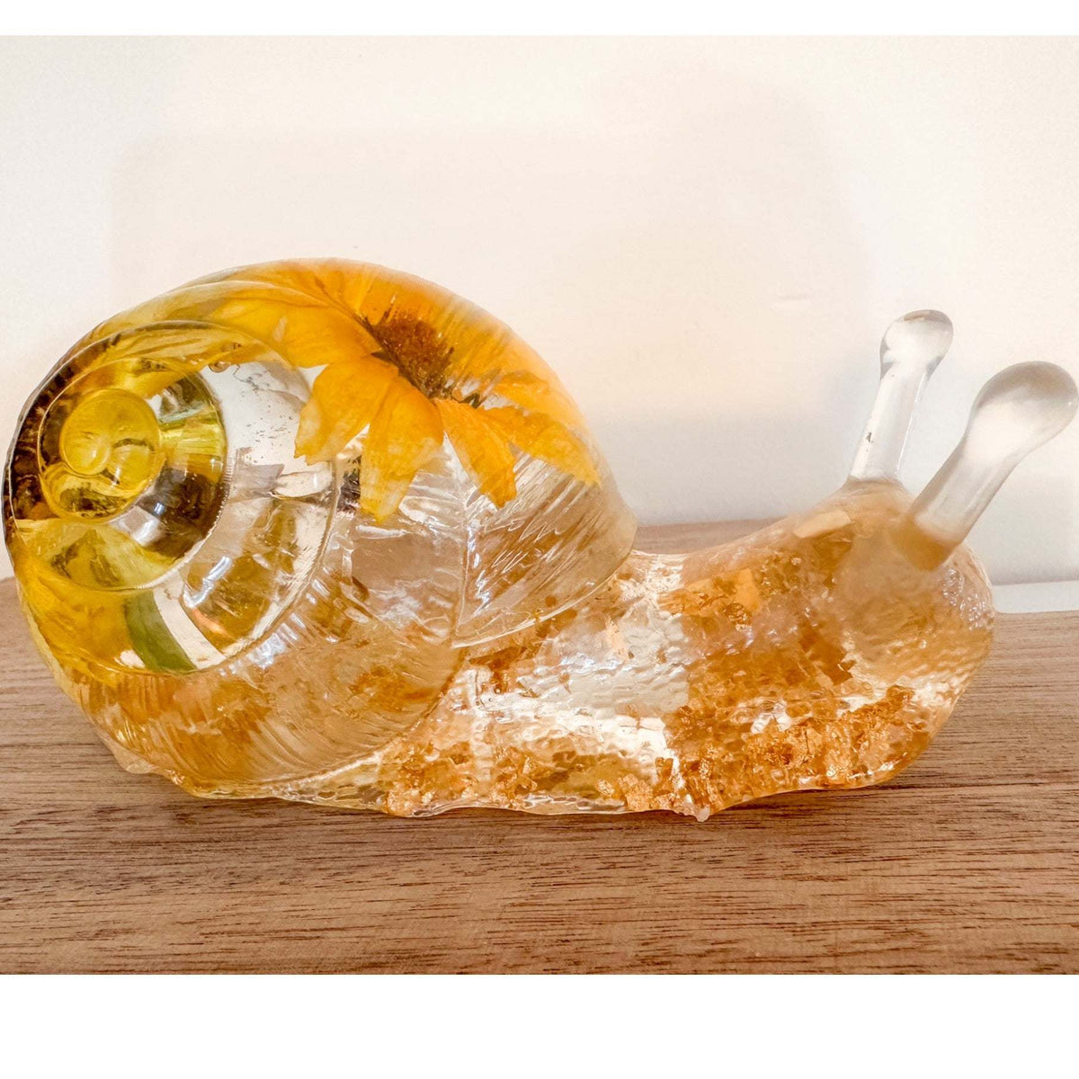 Handmade Sunflower Bloom Snail | Preserved Sunflower Resin Sculpture
