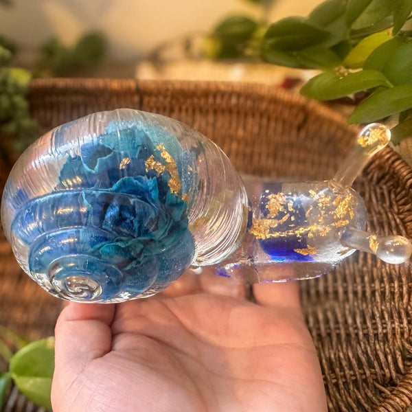 Handmade Rose Resin Snail Statue | Botanical Real Flower Home Decor