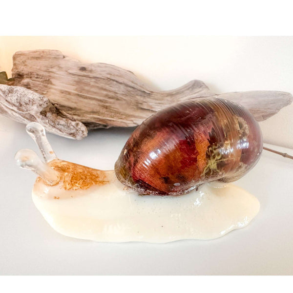 Handmade Rose Resin Snail Statue | Botanical Real Flower Home Decor