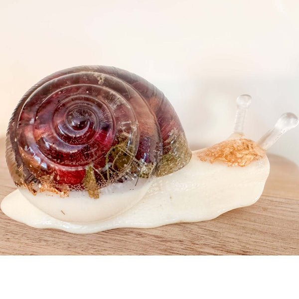 Handmade Rose Resin Snail Statue | Botanical Real Flower Home Decor