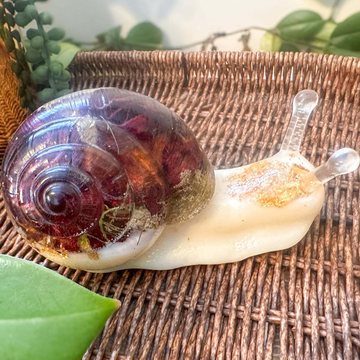 Handmade Rose Resin Snail Statue | Botanical Real Flower Home Decor