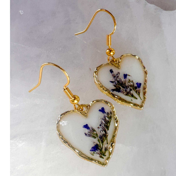 Wildflower Hearts | Dainty Blue & white Meadow Handmade Resin Earrings