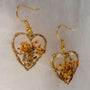 Golden Sunset Hearts | Real Orange Queen Anne Lace Gold Leaf Earrings