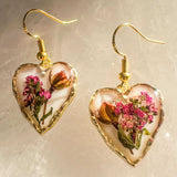 Romance Hearts | Real Pink Rose & Meadow Handmade Bloom Resin Earrings
