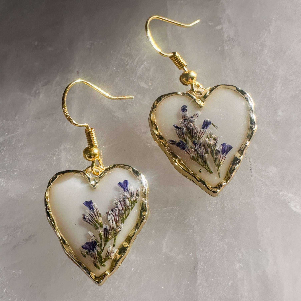 Wildflower Hearts | Dainty Blue & white Meadow Handmade Resin Earrings