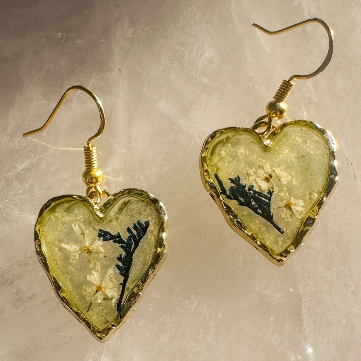 Secret Garden Hearts | Handmade Navy & White Floral Resin Earrings