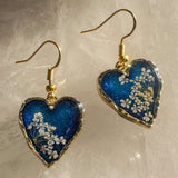 Midnight Lace Hearts | Real Queen Anne's Lace & Navy Resin Earrings