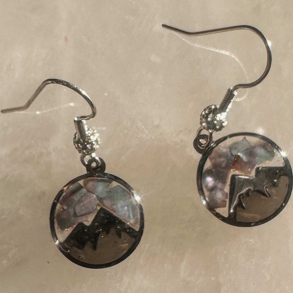 Handmade Silver Mountain Peak Silhouette Earrings with Northern Lights