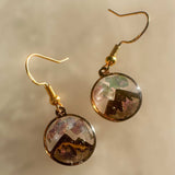 Handmade Gold Mountain Peak Silhouette Earrings with Northern Lights