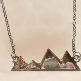 Handmade Silver Mountain Pendant Necklace with Northern Lights