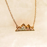 Handmade Gold Mountain Pendant Necklace with Northern Lights
