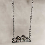 Handmade Silver Mountain Pendant Necklace with Northern Lights