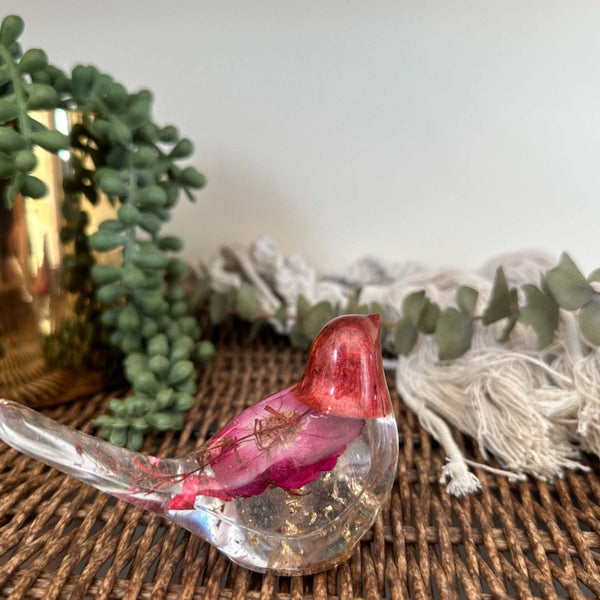 Cardinal Spirit Floral Resin Bird Handmade Red & Gold Boho Home Decor