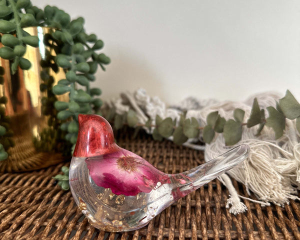 Cardinal Spirit Floral Resin Bird Handmade Red & Gold Boho Home Decor