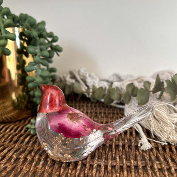 Cardinal Spirit Floral Resin Bird Handmade Red & Gold Boho Home Decor
