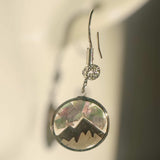 Handmade Silver Mountain Peak Silhouette Earrings with Northern Lights