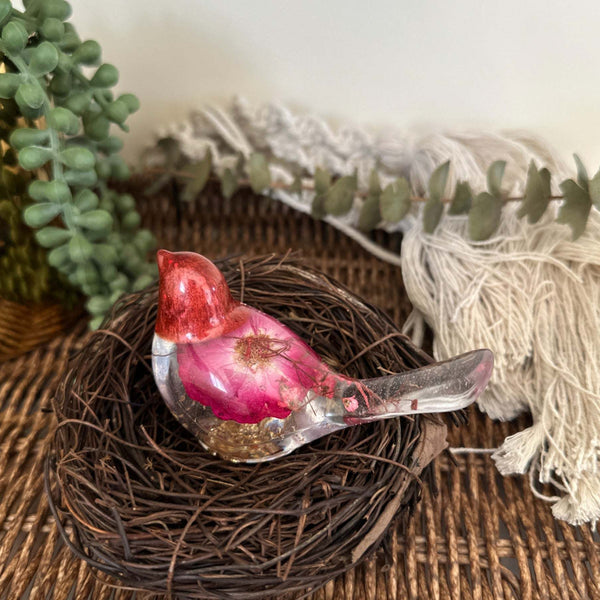 Cardinal Spirit Floral Resin Bird Handmade Red & Gold Boho Home Decor
