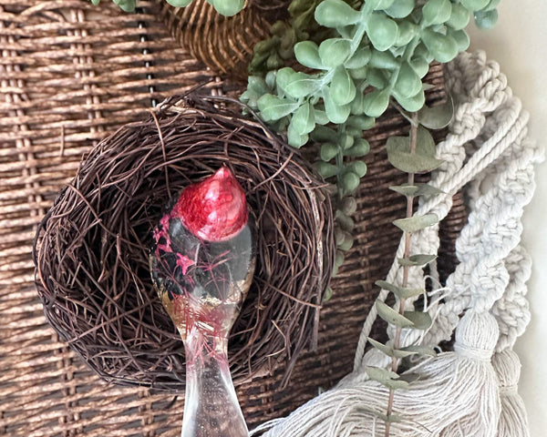 Cardinal Spirit Floral Resin Bird Handmade Red & Gold Boho Home Decor