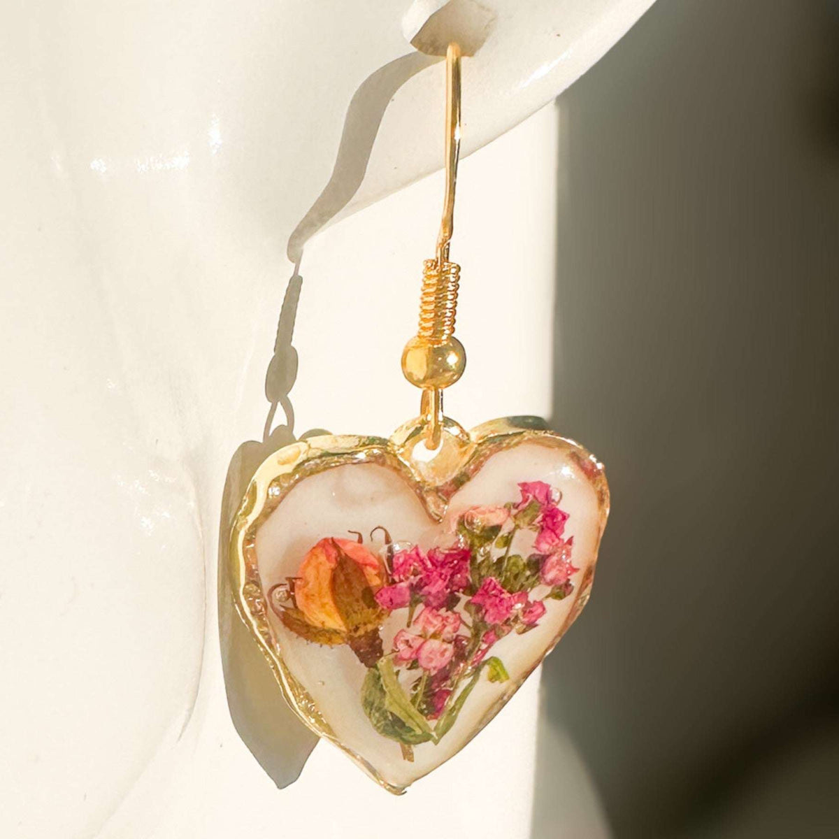 Romance Hearts | Real Pink Rose & Meadow Handmade Bloom Resin Earrings