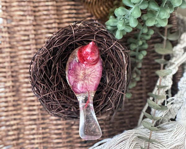 Cardinal Spirit Floral Resin Bird Handmade Red & Gold Boho Home Decor