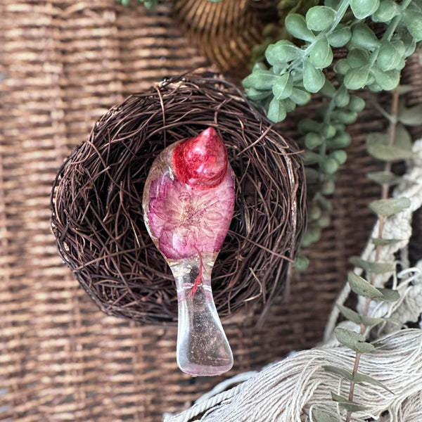 Cardinal Spirit Floral Resin Bird Handmade Red & Gold Boho Home Decor
