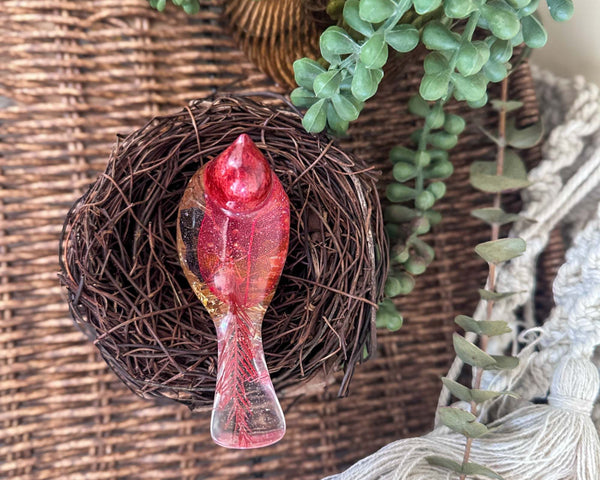 Cardinal Spirit Floral Resin Bird Handmade Red & Gold Boho Home Decor