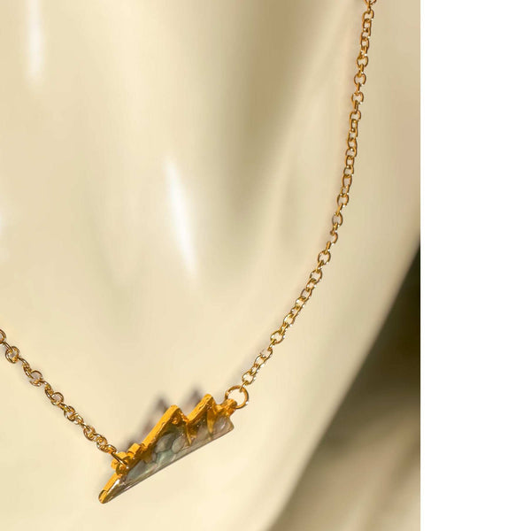 Handmade Gold Mountain Pendant Necklace with Northern Lights