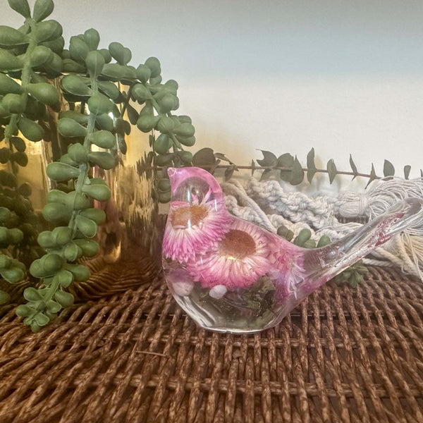 Straw Flower Enchanted Bloom Resin Bird Handmade Amethyst Gemstones