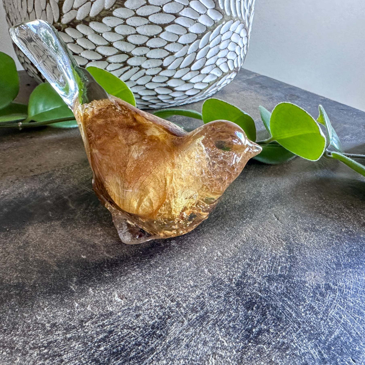 Sunny Rose Songbird - Handmade Resin Bird with Dried Yellow Rose