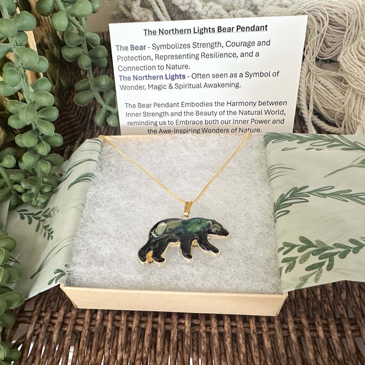 Northern Lights Spirit Bear Pendant - Handmade Resin Aurora Bear  
