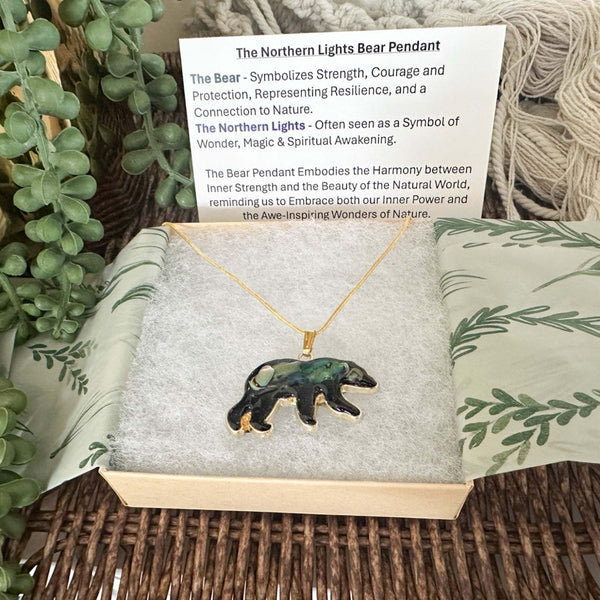 Northern Lights Spirit Bear Pendant - Handmade Resin Aurora Bear  