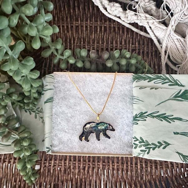 Northern Lights Spirit Bear Pendant - Handmade Resin Aurora Bear  