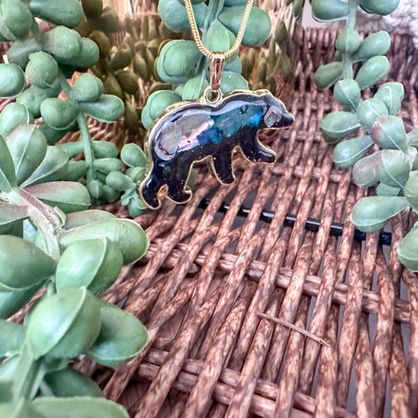 Northern Lights Spirit Bear Pendant - Handmade Resin Aurora Bear  