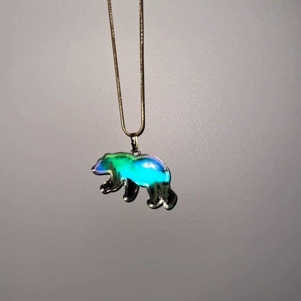 Northern Lights Spirit Bear Pendant - Handmade Resin Aurora Bear  