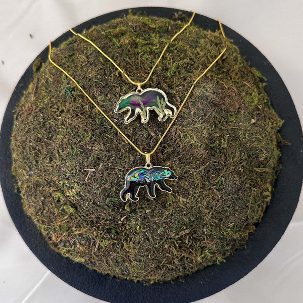 Northern Lights Spirit Bear Pendant - Handmade Resin Aurora Bear  