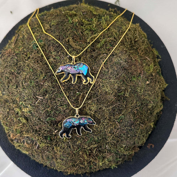 Northern Lights Spirit Bear Pendant - Handmade Resin Aurora Bear  