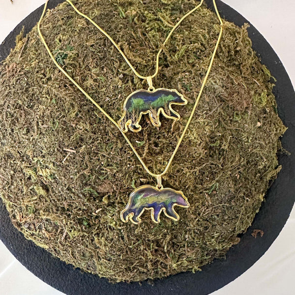 Northern Lights Spirit Bear Pendant - Handmade Resin Aurora Bear  