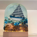 Handmade Resin Sailboat Sculpture – A Tranquil Ocean Scene Illuminated