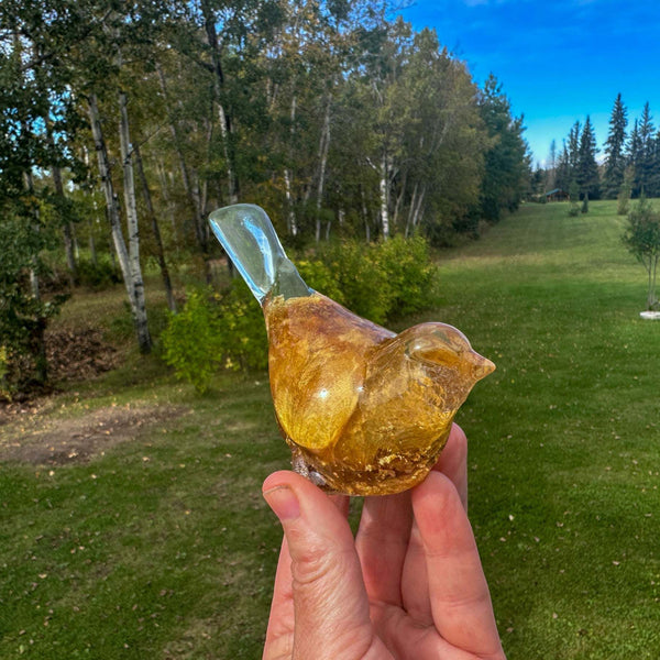 Sunny Rose Songbird - Handmade Resin Bird with Dried Yellow Rose