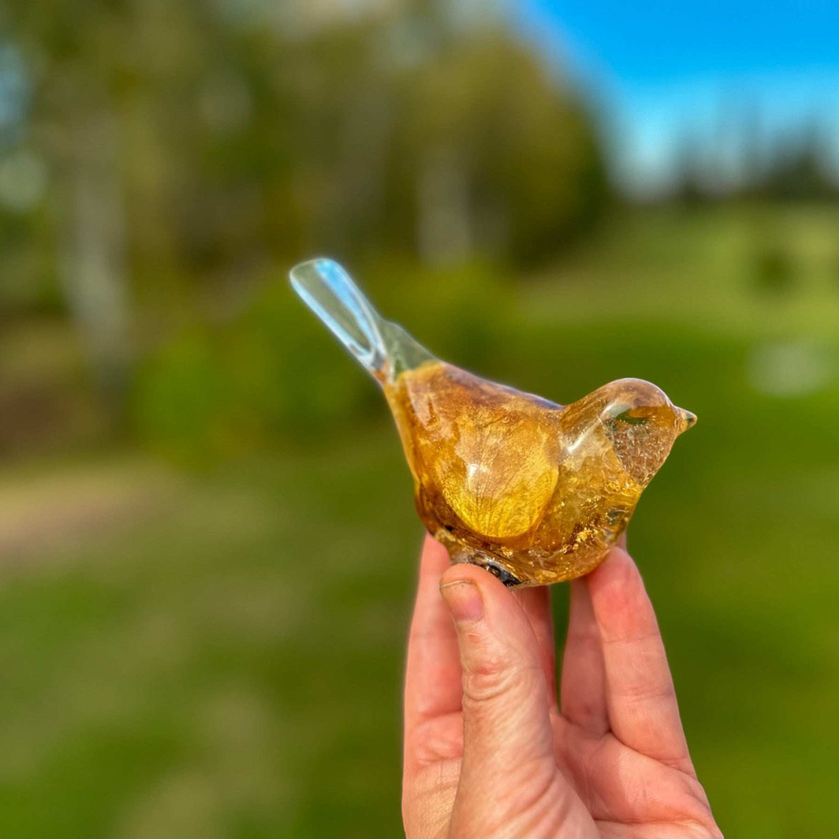 Sunny Rose Songbird - Handmade Resin Bird with Dried Yellow Rose