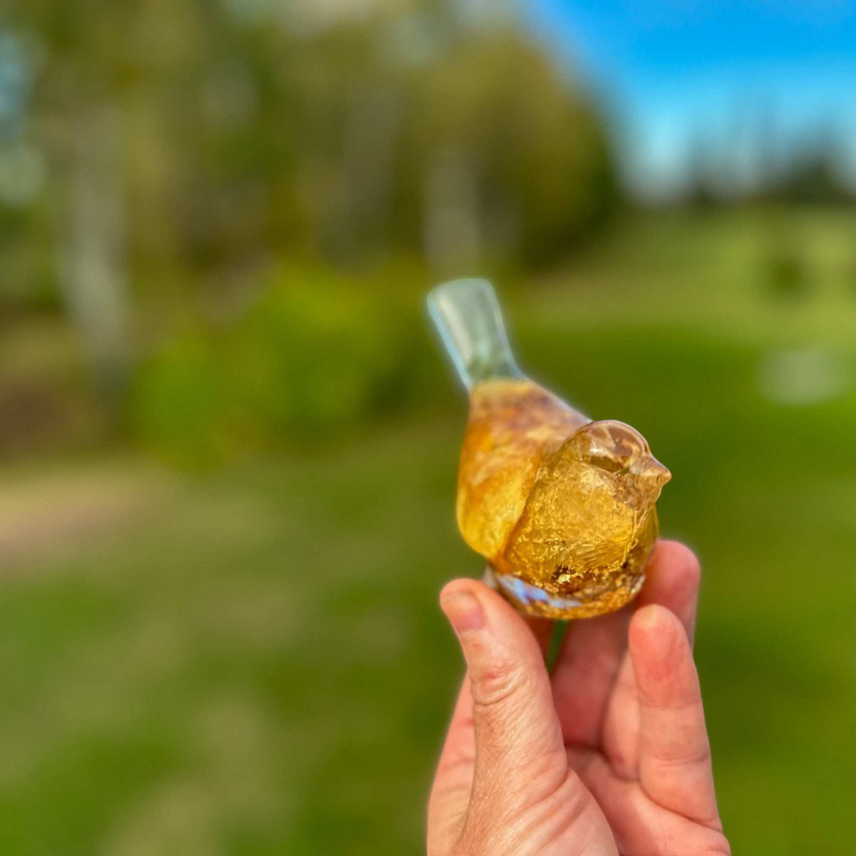 Sunny Rose Songbird - Handmade Resin Bird with Dried Yellow Rose