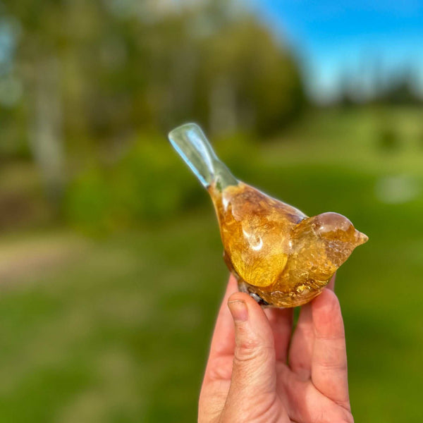 Sunny Rose Songbird - Handmade Resin Bird with Dried Yellow Rose